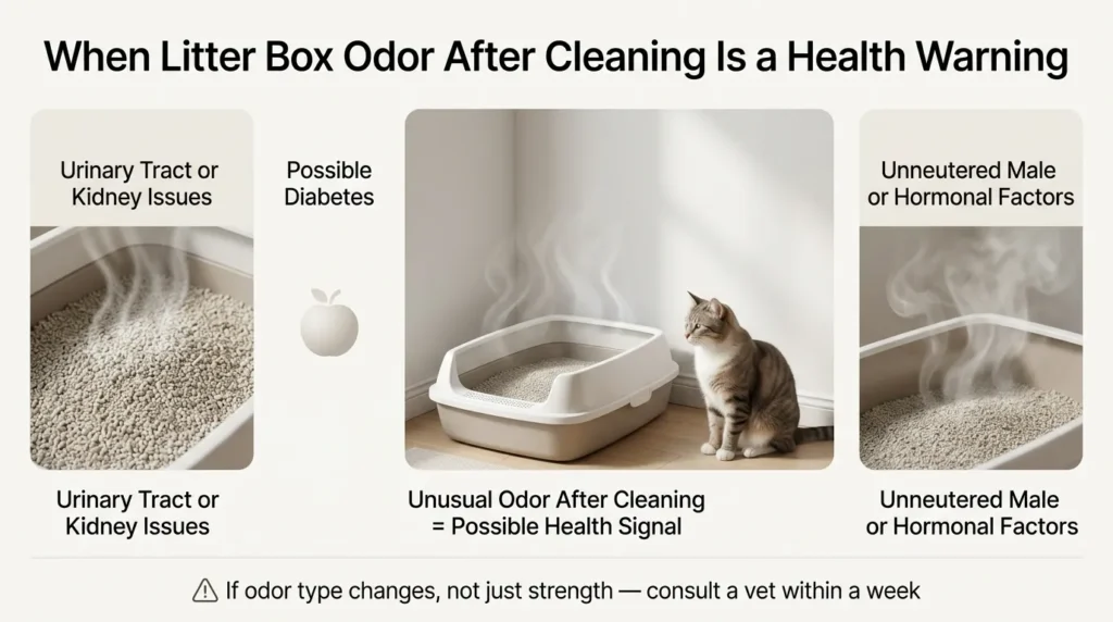 Clean cat litter box with strong odor indicators highlighting potential urinary or kidney problems in cats