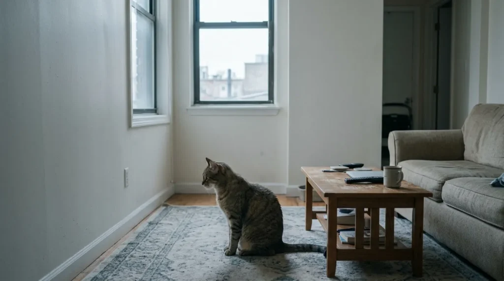 small apartment cat mistake — owner assuming small space is the problem while their cat sits in an un-enriched studio with no vertical territory or window stimulation