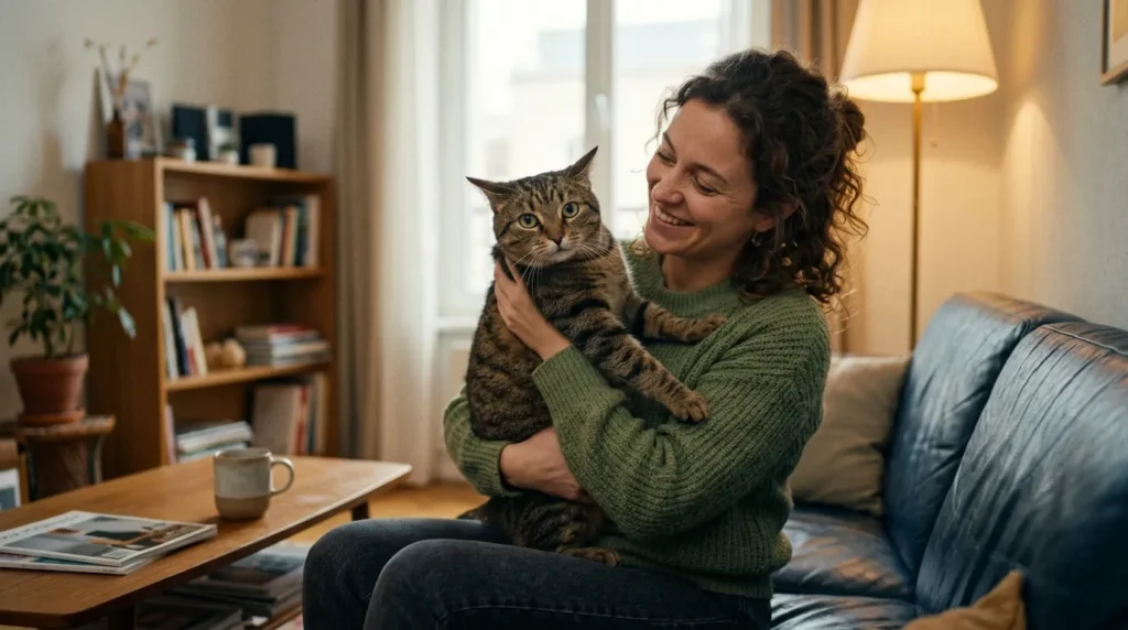 cat headbutt response mistake — owner picking up cat immediately after headbutt causing mild tension