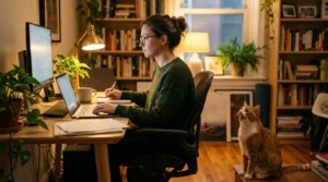ignoring cat meowing to stop learned behavior — owner calmly not reacting to meowing cat while working in apartment