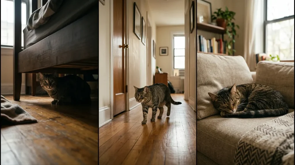 how long for new cat to adjust to home — a timeline showing 3 days, 3 weeks and 3 months of cat adjustment phases
