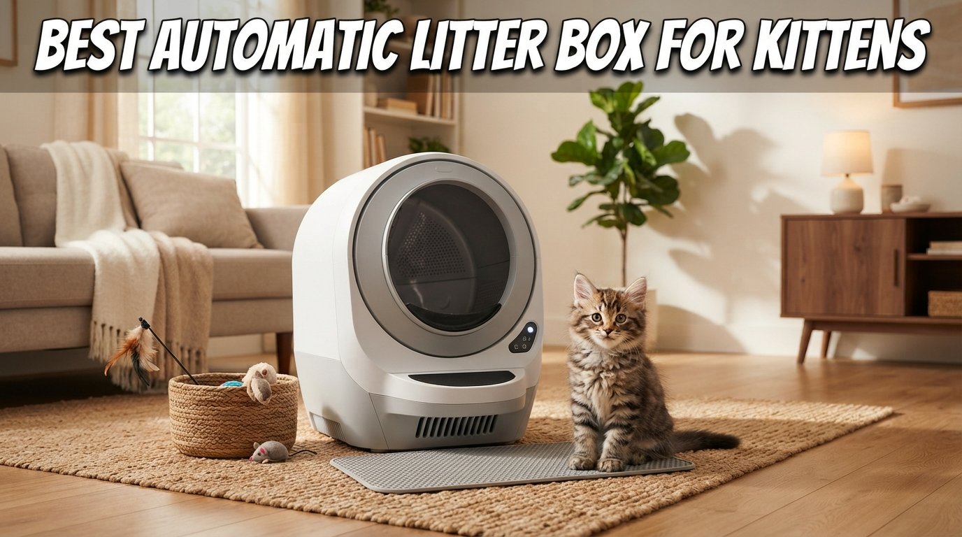 Best automatic litter box for kittens featuring a safe self-cleaning litter box and an adorable kitten in a cozy home.