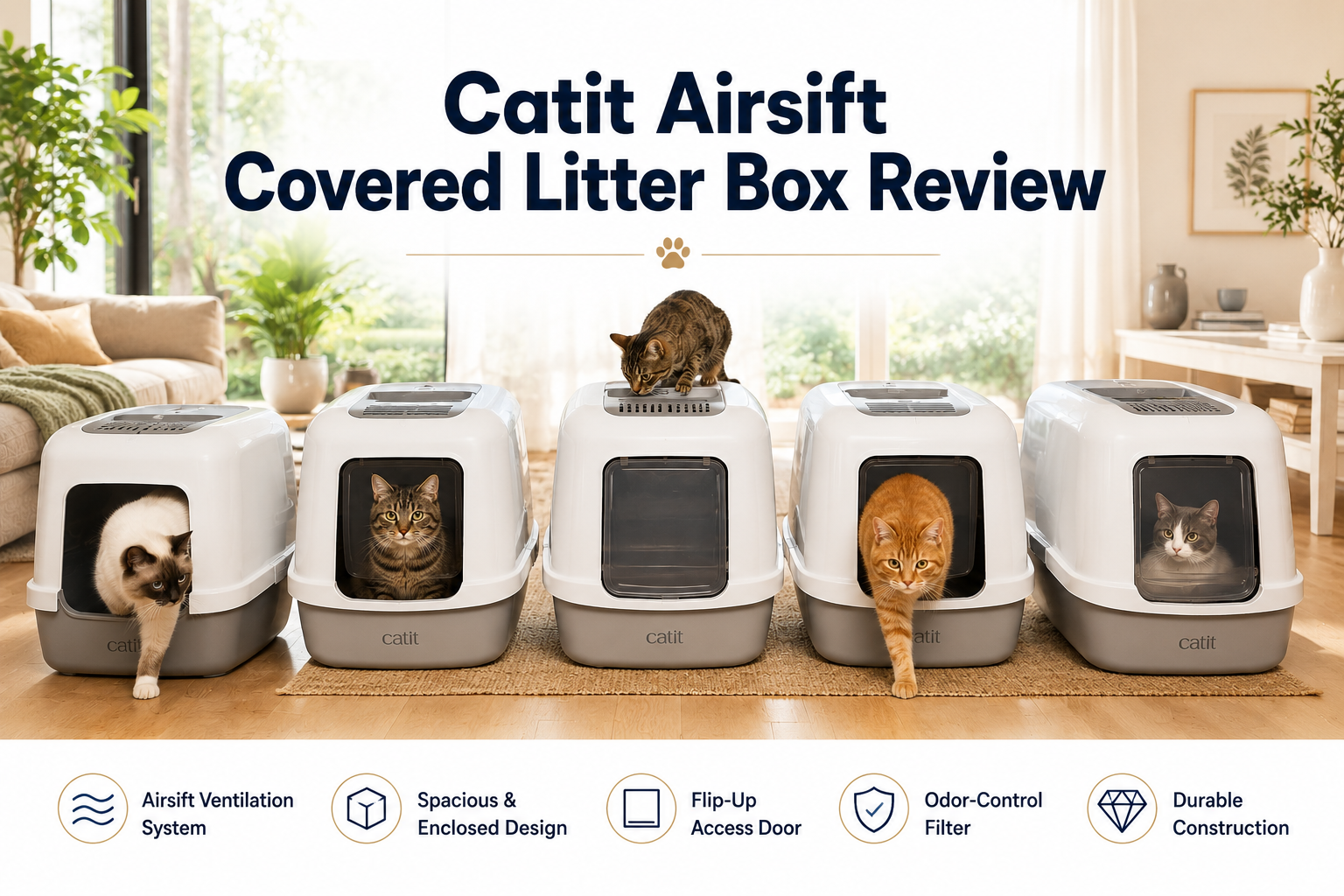 Catit Airsift Covered Litter Box Review comparing the 5 best Catit Airsift covered litter boxes for odor control, easy cleaning, and durability.