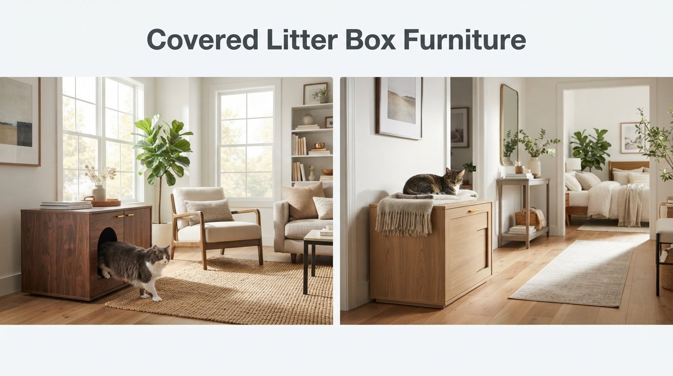 Covered Litter Box Furniture featuring stylish hidden litter box cabinets that blend seamlessly with modern home décor.