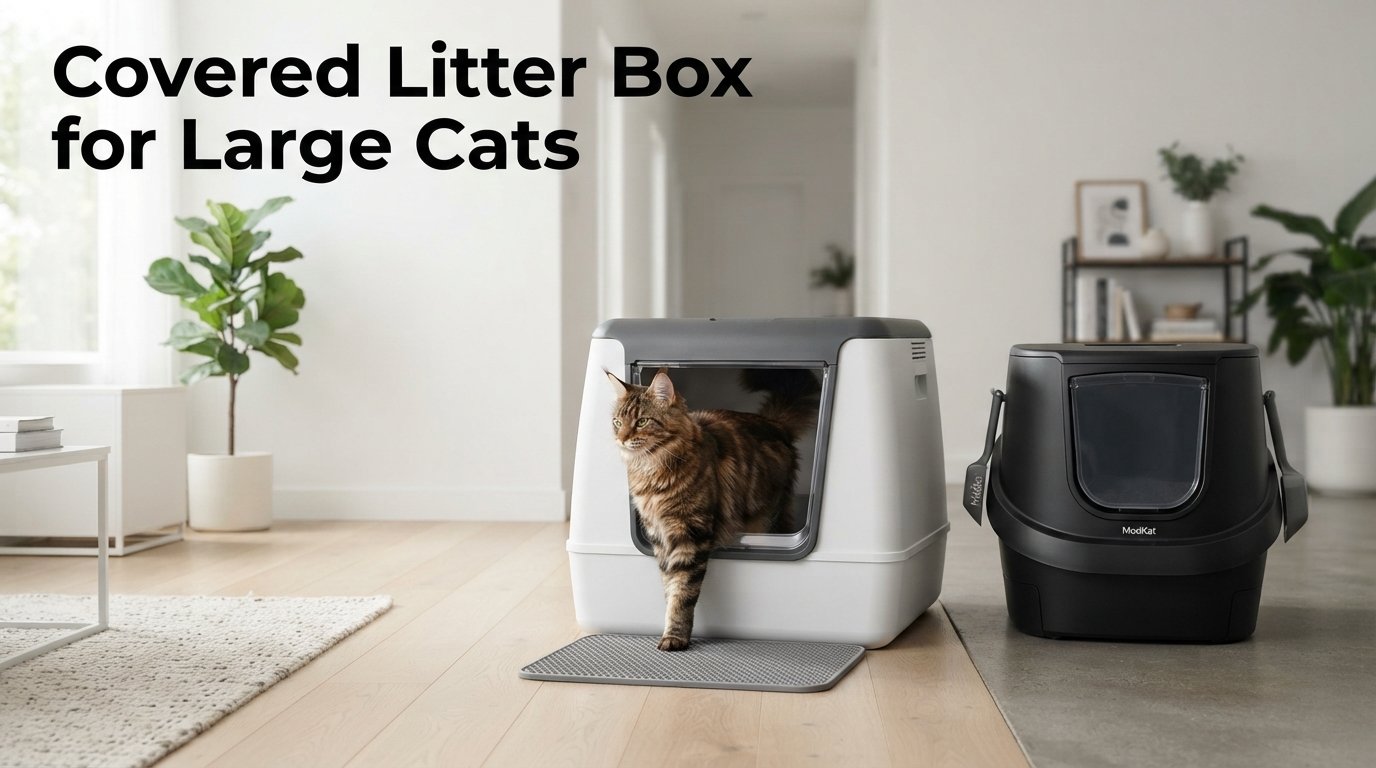 Covered Litter Box for Large Cats featuring a spacious covered litter box designed for large indoor cats.