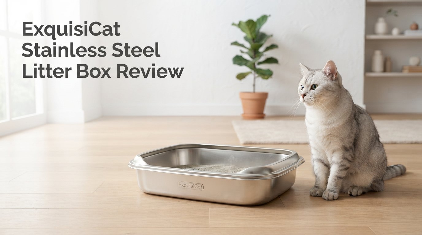 ExquisiCat Stainless Steel Litter Box Review featuring a durable stainless steel litter box for indoor cats in a modern home.