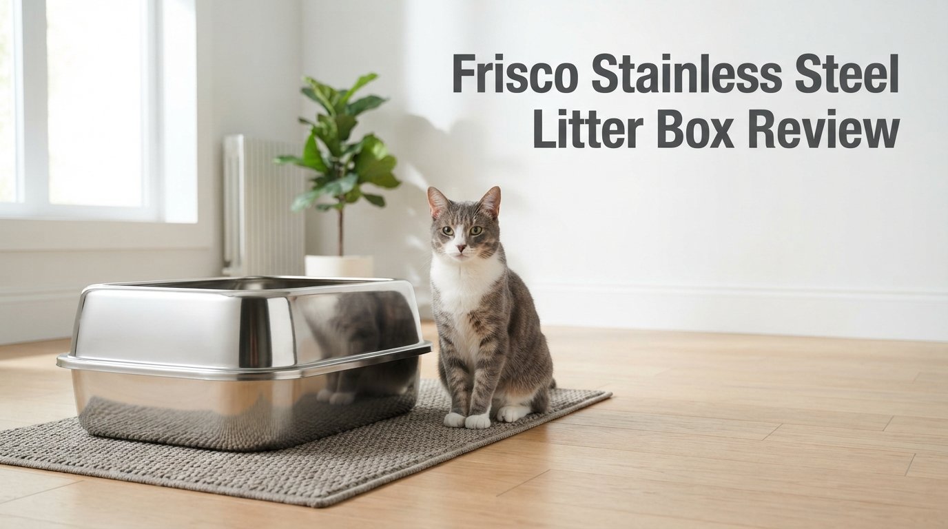Frisco Stainless Steel Litter Box Review featuring a durable stainless steel litter box for indoor cats in a modern home.