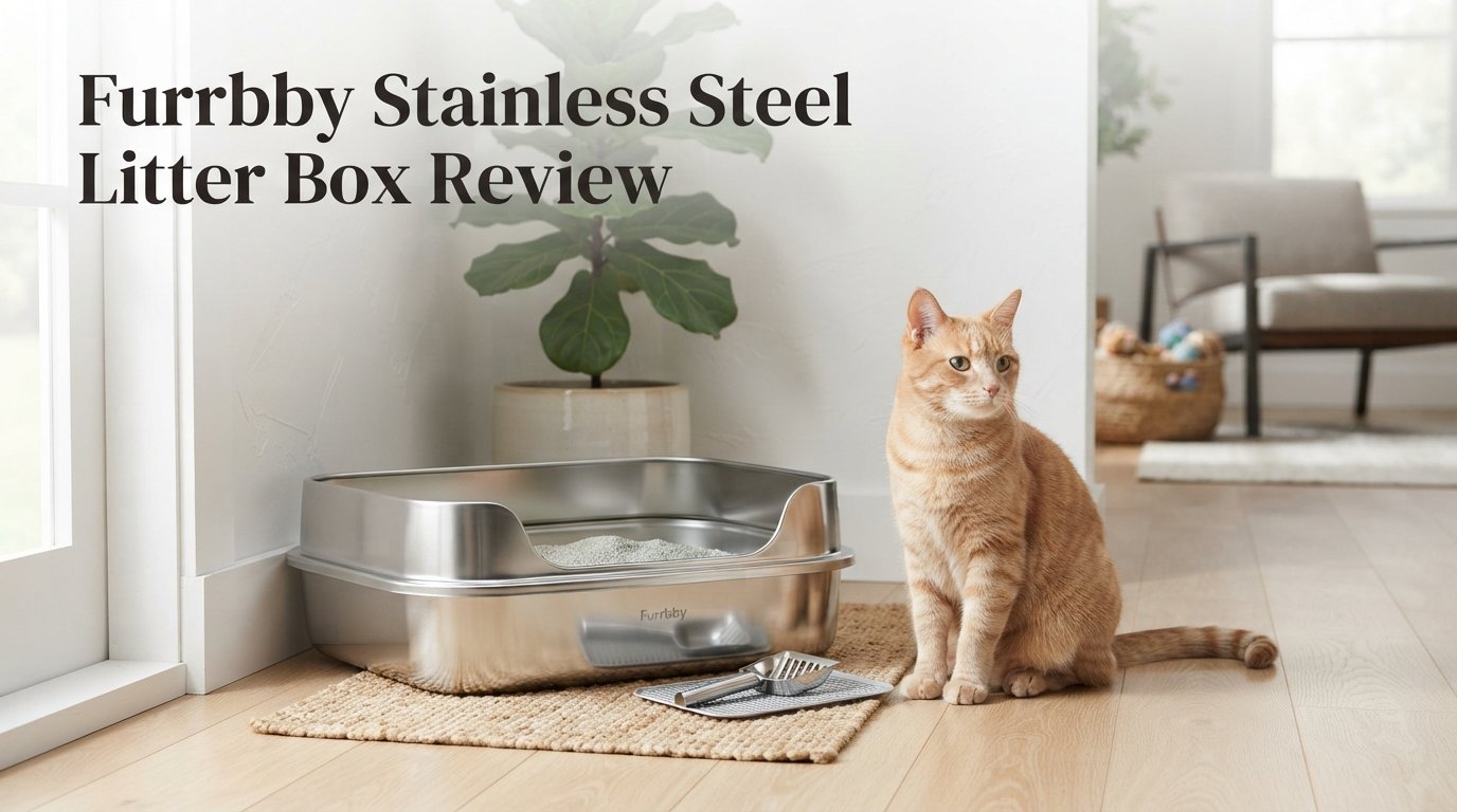 Furrbby Stainless Steel Litter Box Review featuring a durable stainless steel litter box for indoor cats in a modern home.