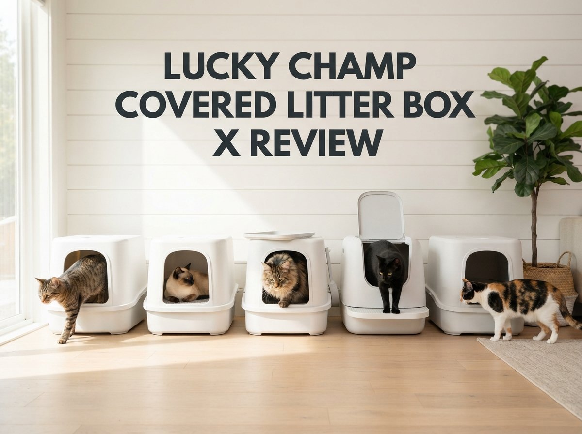 Lucky Champ Covered Litter Box Review comparing the 5 best covered litter boxes for indoor cats with privacy, odor control, and easy cleaning features.