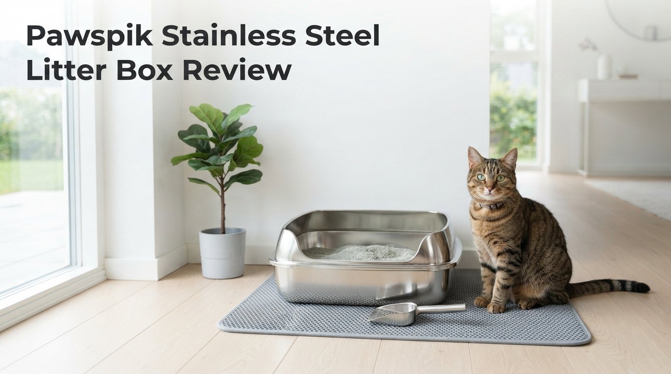 Pawspik Stainless Steel Litter Box Review featuring a durable stainless steel litter box for indoor cats in a modern home.