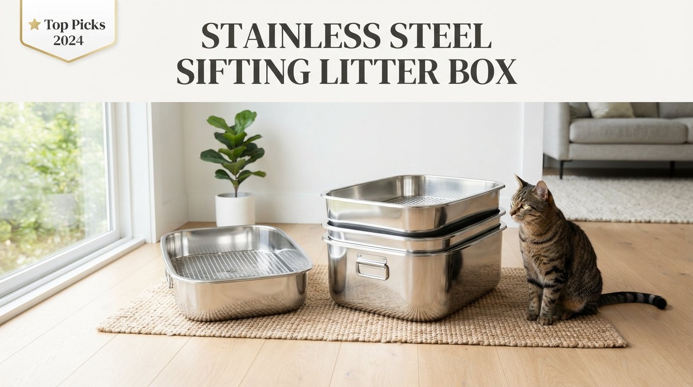 Stainless steel sifting litter box featuring durable litter boxes with removable sifting trays for easy cleaning in a modern home.