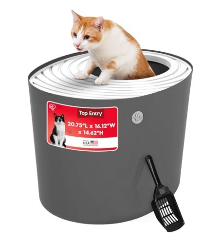 IRIS USA Large Top Entry Cat Litter Box, Hooded Privacy, Dar