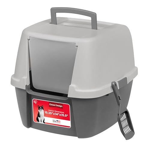 IRIS USA Large Front Door Cat Litter Box, Walk-in Entry, Gra
