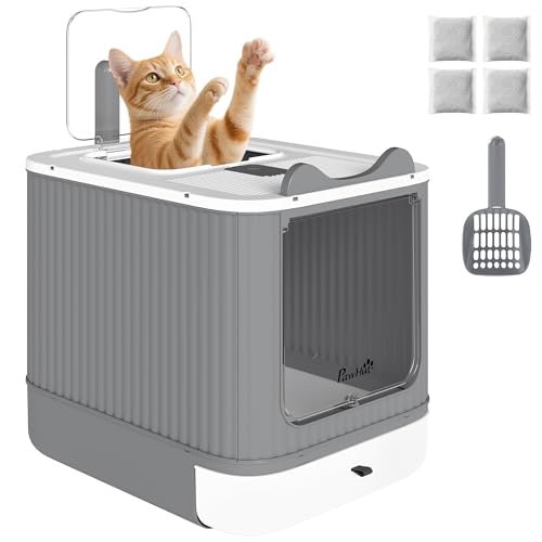 PawHut Cat Litter Box with Lid Enclosed Litter Box for Mediu