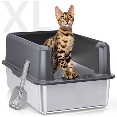 WoofiGo Enclosed Stainless Steel Cat Litter Box with Lid, XL