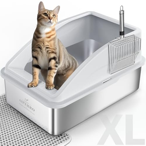 AIPERRO Stainless Steel Litter Box | XL Enclosed Cat Litter 