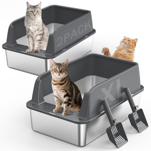 2PACK Stainless Steel Litter Box, Extra Large Litter Boxes f