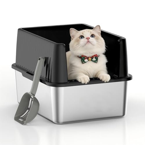 Keeyova Stainless Steel Cat Litter Box, 11.8