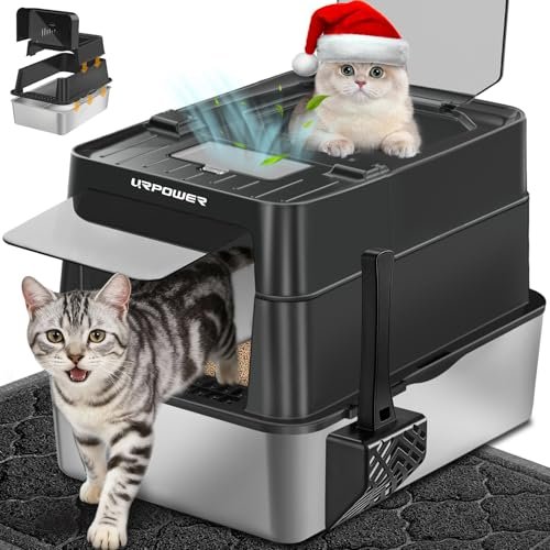 URPOWER XL Stainless Steel Cat Litter Box with 110° Flip-Top