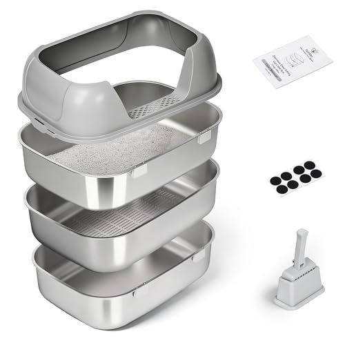 Triple Pan Stainless Steel Sifting Cat Litter Box,