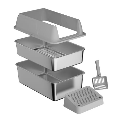 Gimars Stainless Steel Sifting Litter Box with Lid