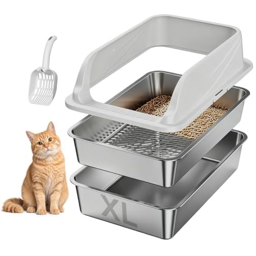 KISENG Stainless Steel Sifting Litter Box for Pine Pellets, 