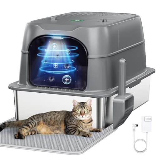 Smart Odor Control Cat Litter Box with Cover,XXXL Stainless
