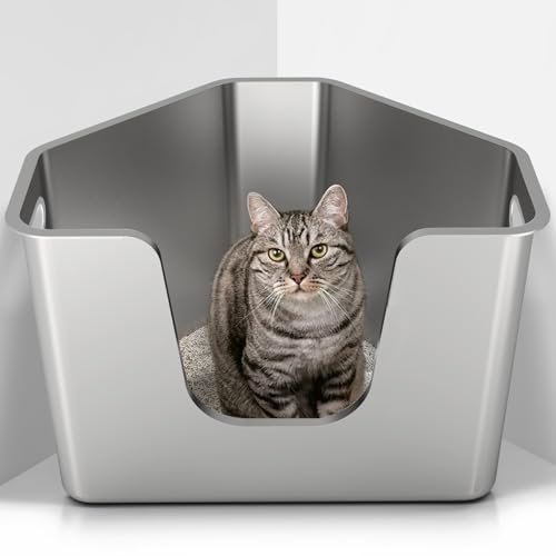 Stainless Steel Corner Cat Litter Box, Metal Litter Box with