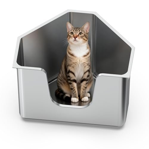 Stainless Steel Corner Cat Litter Box, Metal Litter Box with