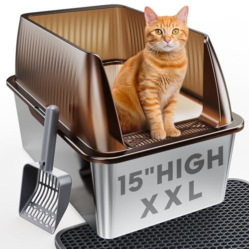 Tripamin 15” XL Stainless Steel Cat Litter Box Enclosure, XX