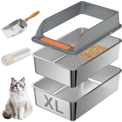 Stainless Steel Sifting Litter Box with Lid, XL Extra Large 
