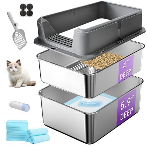 Stainless Steel Sifting Litter Box for Pine Pellets