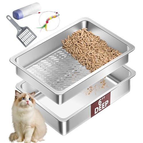 Stainless Steel Sifting Cat Litter Box for Pine Pellets, XL 