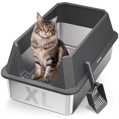 TEVILA Stainless Steel Litter Box with High Sides, XL High S