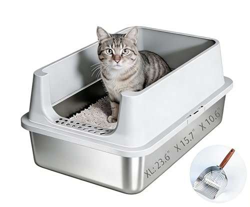Stainless Steel Cat Litter Box with High Sided Splash Guard,