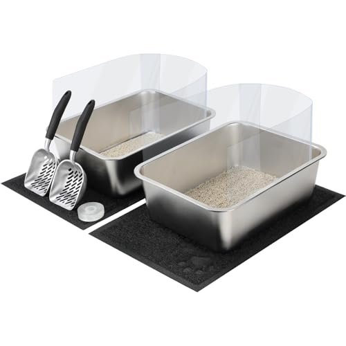 Rypet 2 Set Large Stainless Steel Cat Litter Box, Rust Proof