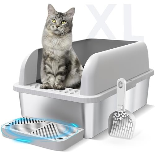 Suzzipaws Enclosed Stainless Steel Cat Litter Box with Lid E
