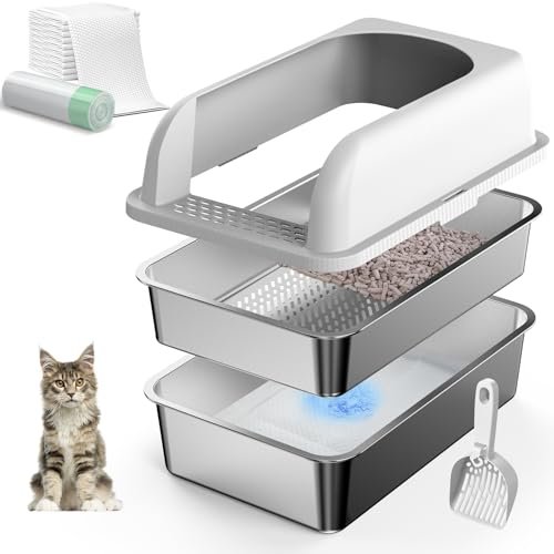 19.6''x13.7''x12'' Stainless Steel Litter Box with Lid, Sift