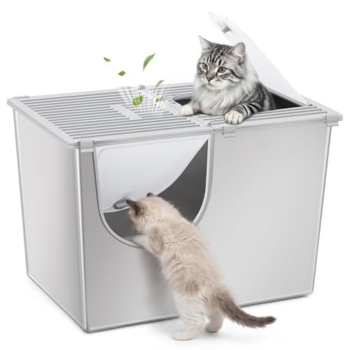 Yangbaga Cat Litter Box w/Lid: 16in High Sided Sta