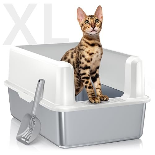 Stainless Steel Cat Litter Box, XL High Sided Open Top Pan w