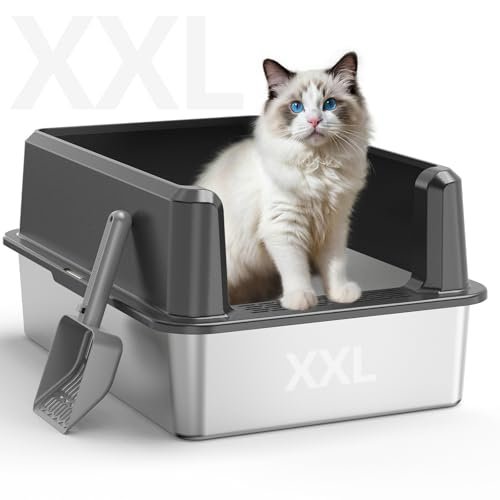 Stainless Steel Cat Litter Box, XXL High Sided Open Top Litt