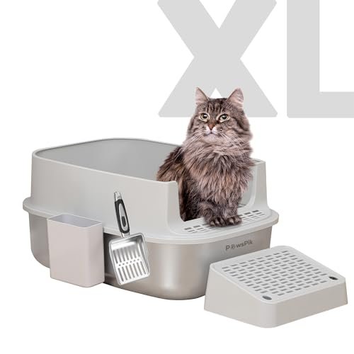PawsPik Enclosed XL Stainless Steel Cat Litter Box with High
