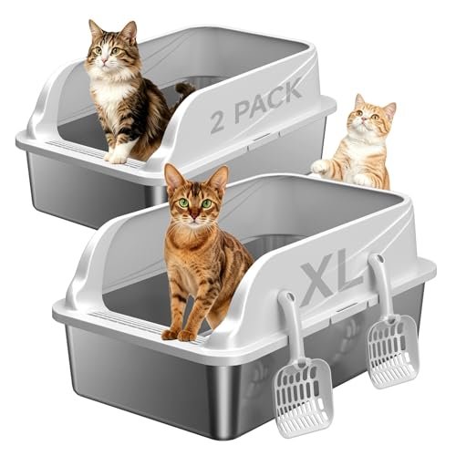KISENG 2-Pack Stainless Steel Litter Box Large Easy Clean 2-