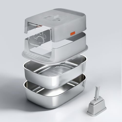 Stainless Steel Sifting Litter Box with Lid, Metal Litter Pa