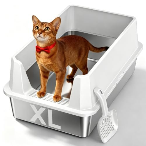 Stainless Steel XL Cat Litter Box for Big Cats, High-Sided D