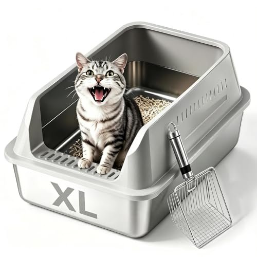 XL Enclosed Stainless Steel Cat Litter Box with Lid, Extra L