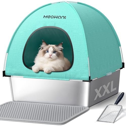 Meowant Stainless Steel Cat Litter Box with Lid, Extra Large