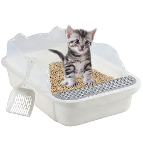kathson Open Cat Litter Box with High Side,Anti-Splashing Ca