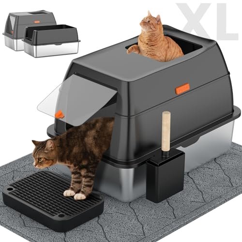 Stainless Steel Litter Box with Lid,Front Entry Top Exit Kit
