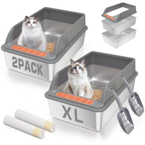 2PACK Stainless Steel Sifting Litter Box with Lid,